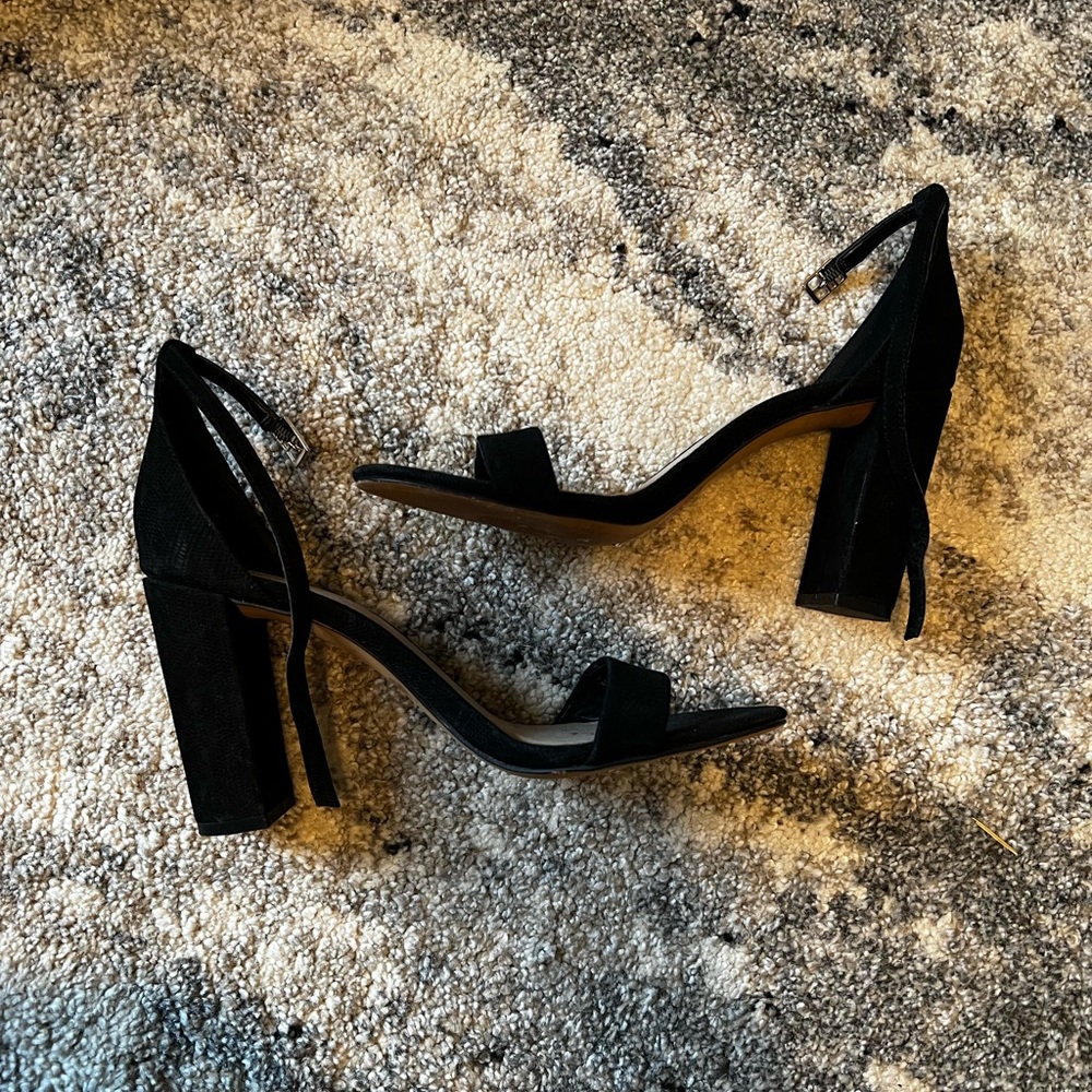 Black Suede Block Heel Sandals